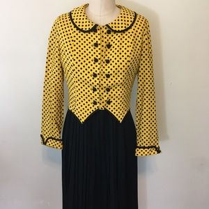 Yellow and black polka dot jacket and dress set